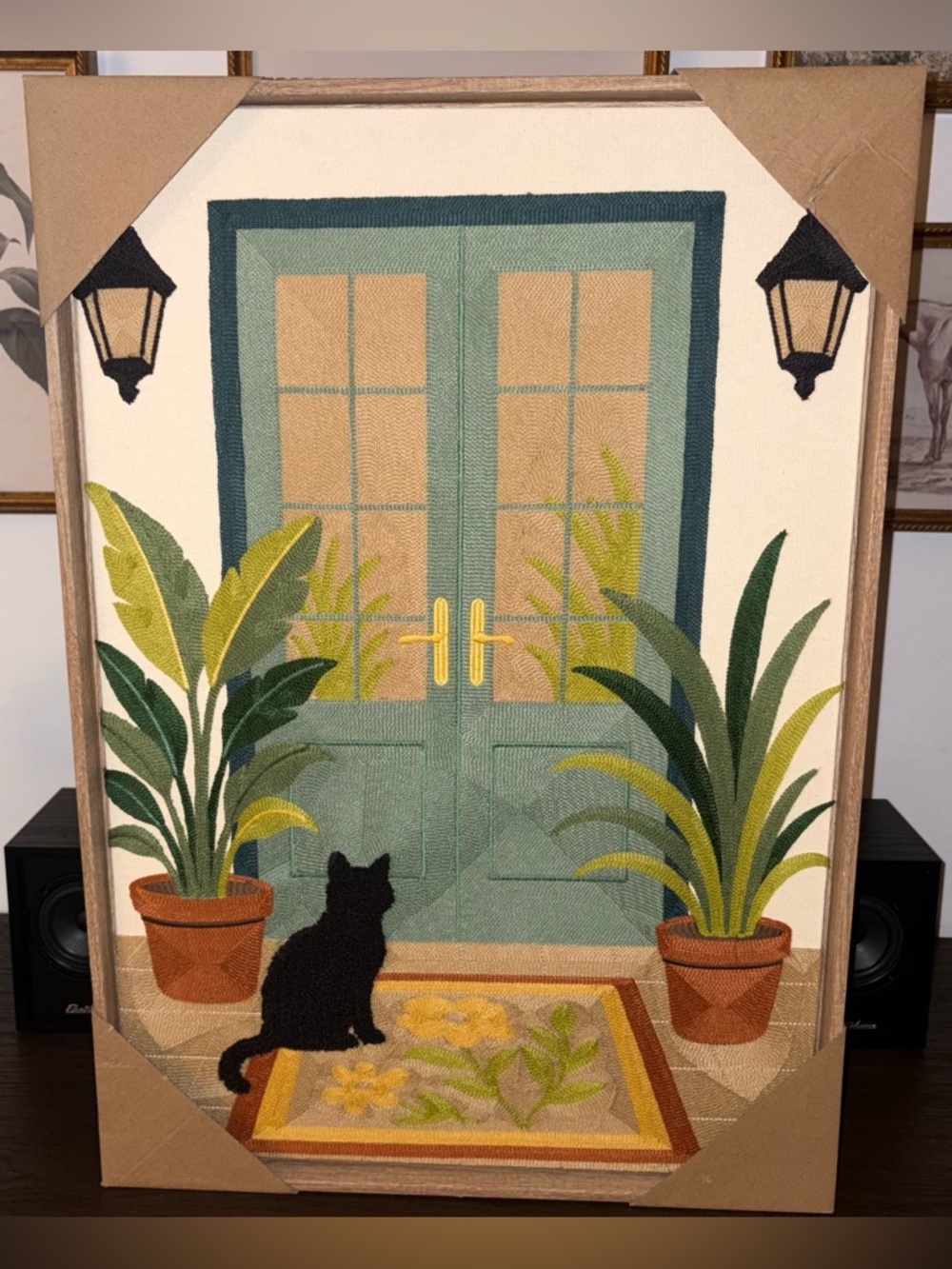 BP Home Woven Embroidered Textile Wall Art Cat Doorway Home Plants Cat 18”x 26”